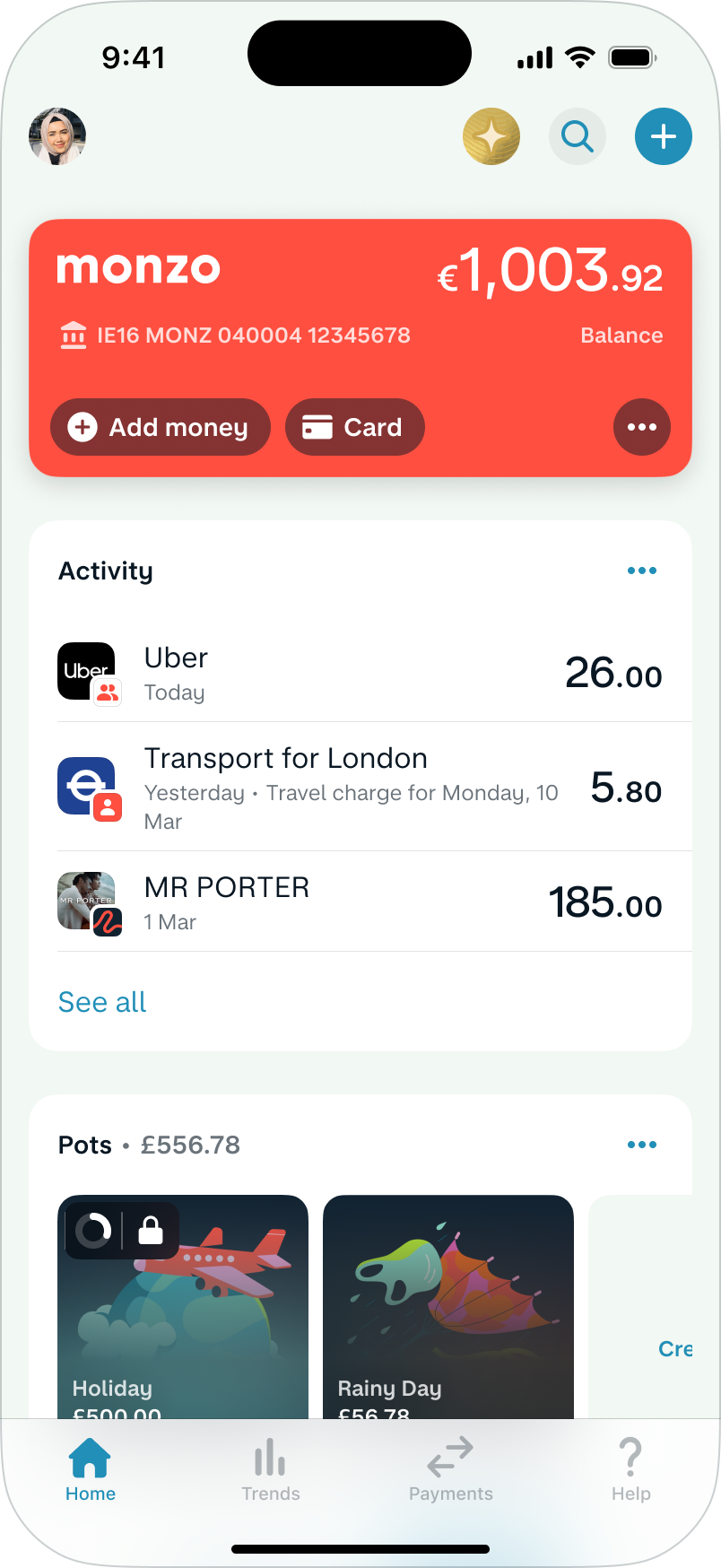 Monzo UI Screenshot